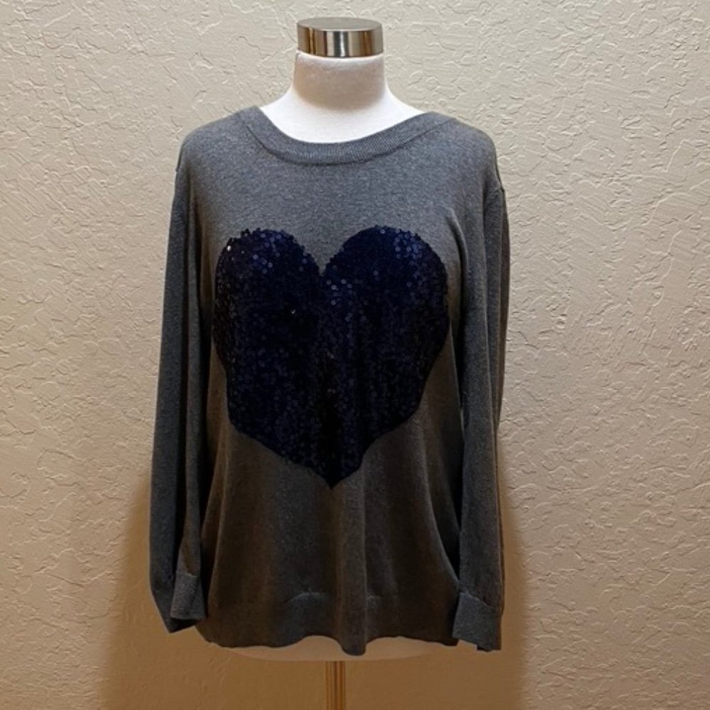 GAP grey sweater with navy sequined heart XXL